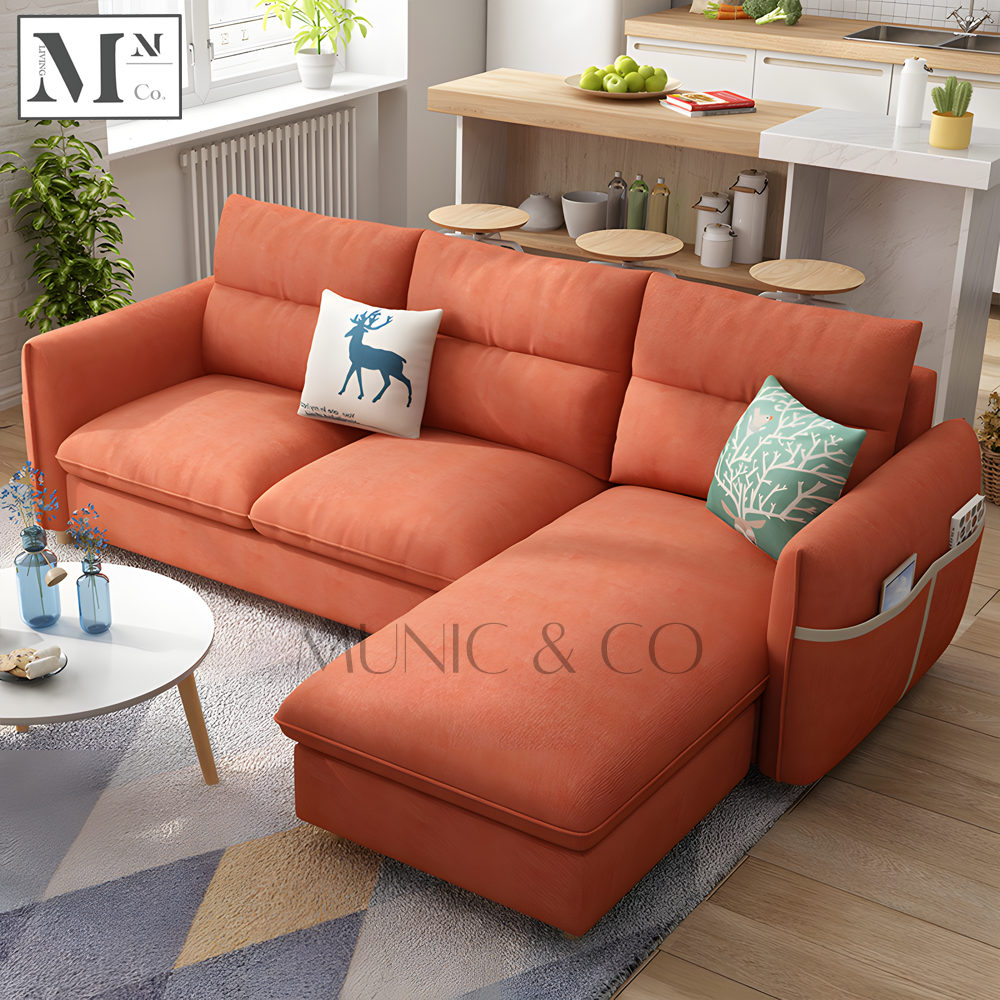 GARRIS Nordic Fabric Sofa with Side Storage Pocket