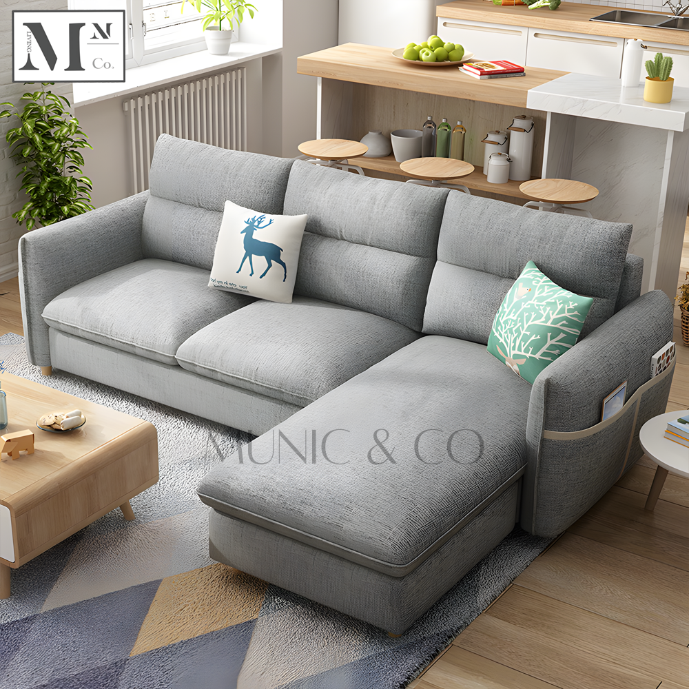 GARRIS Nordic Fabric Sofa with Side Storage Pocket