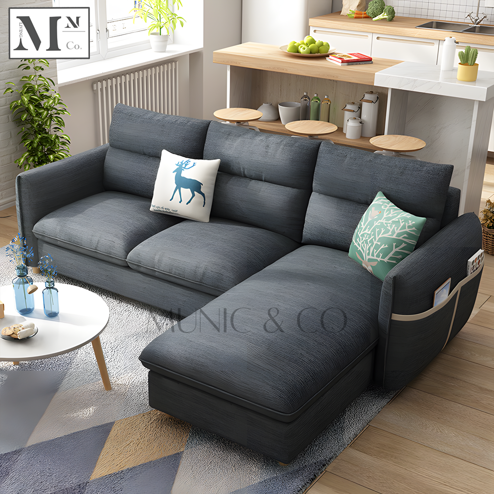 GARRIS Nordic Fabric Sofa with Side Storage Pocket