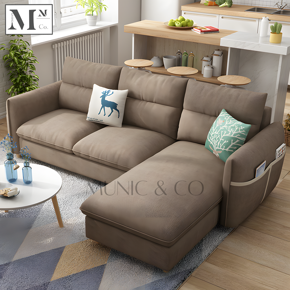 GARRIS Nordic Fabric Sofa with Side Storage Pocket