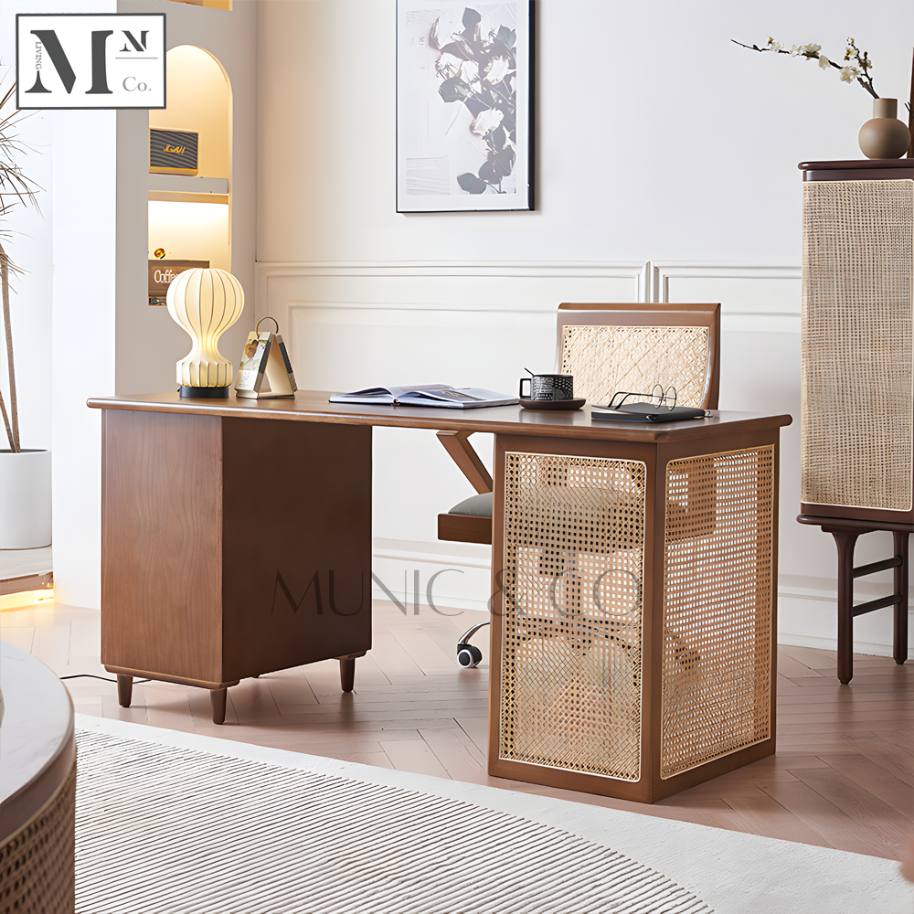 ELOWEN Rustic Rattan Study Table – MunicMall