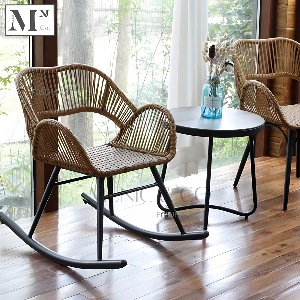 NATURA Rocking Chair Series. Petite Outdoor Chair and Table in PE Rattan