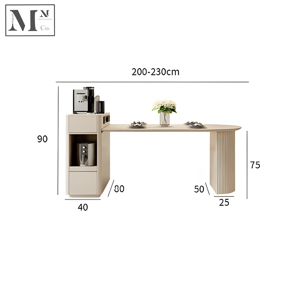 MUSE Minimalist Sintered Stone Extendable Dining Table with Shelf and Storage