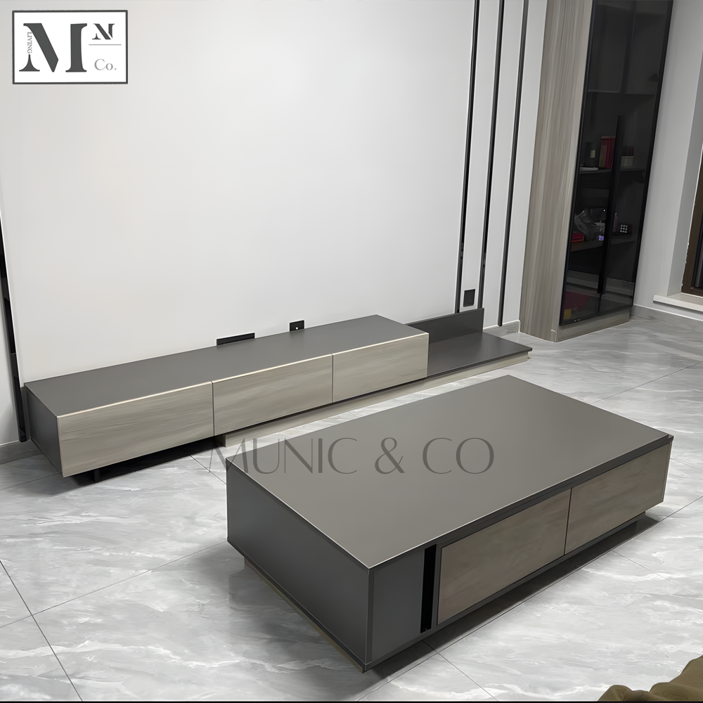 YASMINE Ash Grey Platform TV Console and Coffee Table