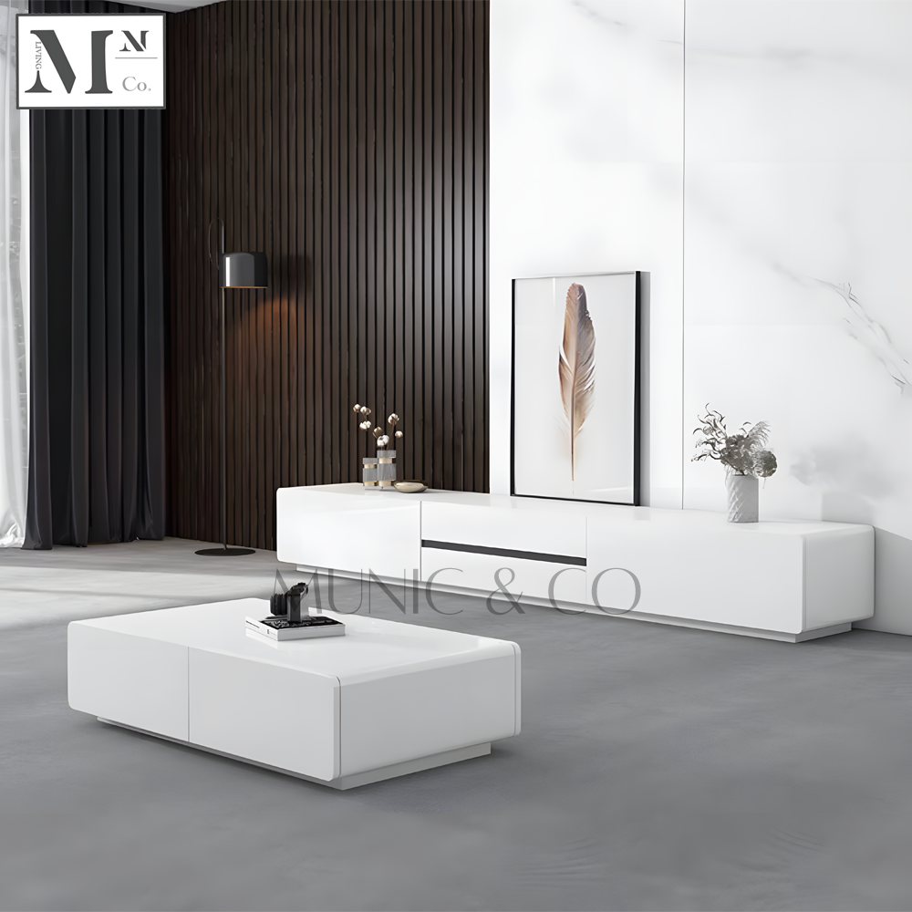 ZARAIAH Modern Glossy White TV Console and Coffee Table