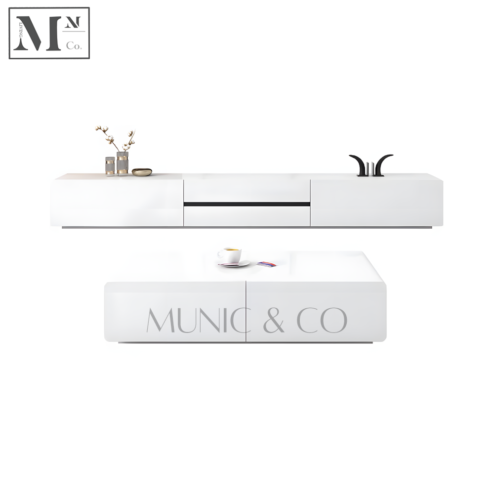 ZARAIAH Modern Glossy White TV Console and Coffee Table