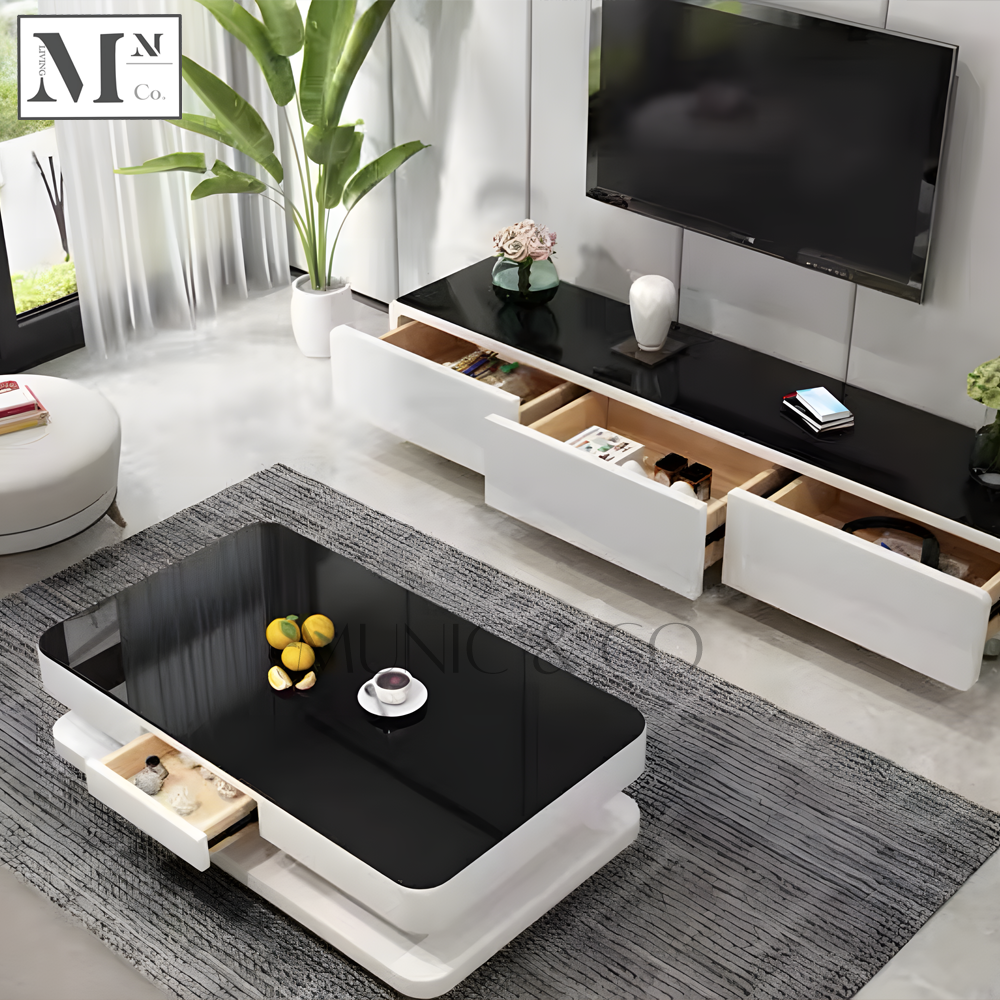 ZINNIA Contemporary Glass TV Console and Coffee Table