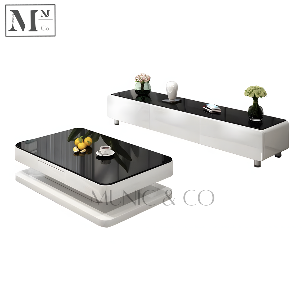 ZINNIA Contemporary Glass TV Console and Coffee Table