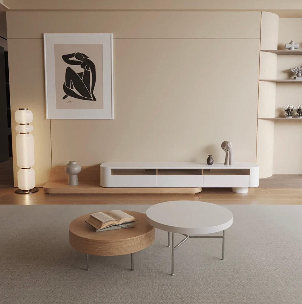 ZENOBIA Japandi Extendable TV Console and Coffee Table