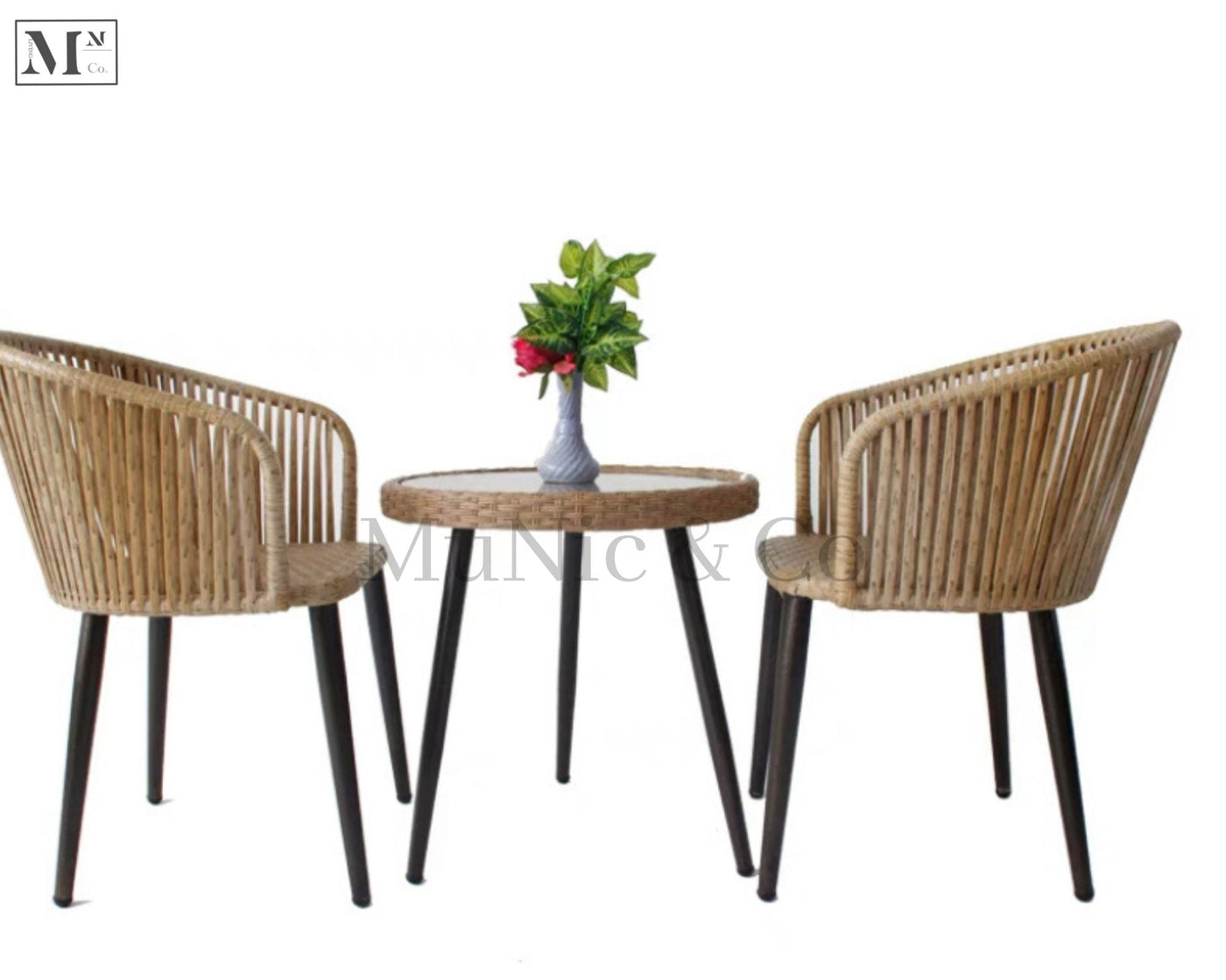 natura dining chair woven in pe rattan 55cm round  table + 2 chairs  natural