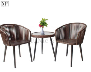 natura dining chair woven in pe rattan 55cm round  table + 2 chairs  brown
