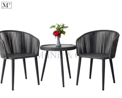 natura dining chair woven in pe rattan 55cm round table + 2 chairs  black