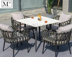 sloan outdoor dining set in rope weave 5 piece set (4 chairs 90 cm white/square table) / as shown