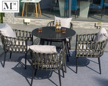 Load image into Gallery viewer, sloan outdoor dining set in rope weave 5 piece set (4 chairs 90 cm black/round table) / as shown
