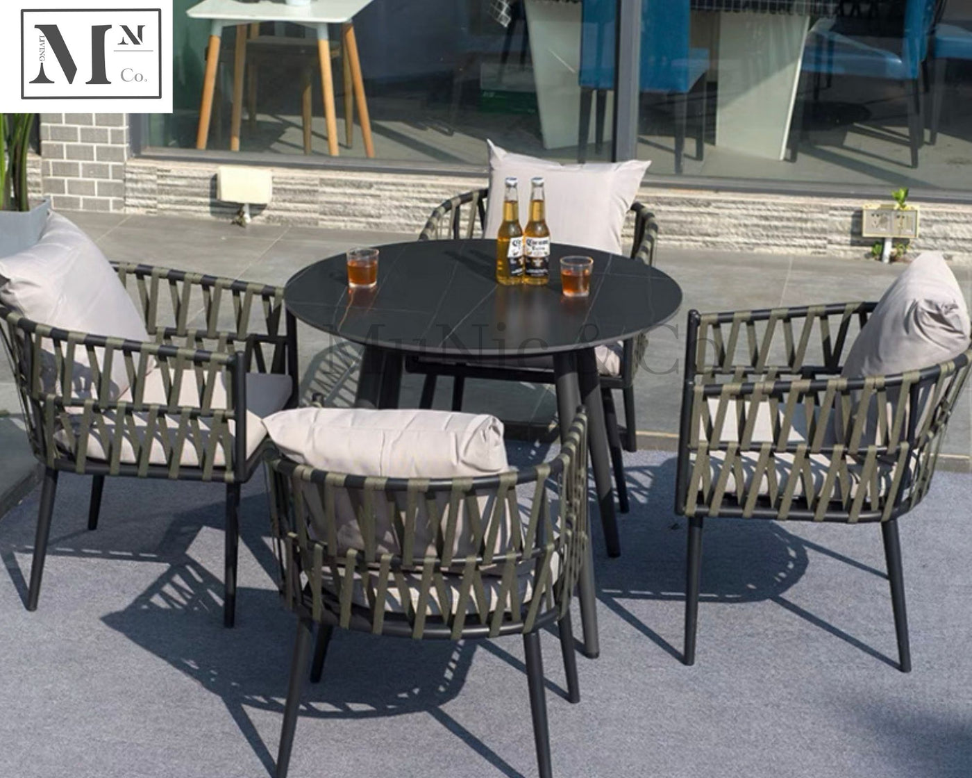 sloan outdoor dining set in rope weave 5 piece set (4 chairs 90 cm black/round table) / as shown