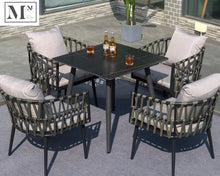 Load image into Gallery viewer, sloan outdoor dining set in rope weave 5 piece set (4 chairs 90 cm black/square table) / as shown

