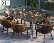 Load image into Gallery viewer, sloan outdoor dining set in rattan weave 7 piece set (6 chairs 160 cm black table) / beige
