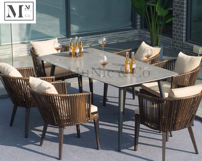sloan outdoor dining set in rattan weave 7 piece set (6 chairs 160 cm grey table) / beige