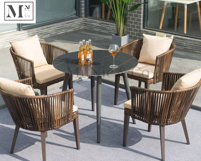 sloan outdoor dining set in rattan weave 5 piece set (4 chairs 90 cm black/round table) / beige