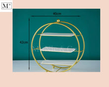 Load image into Gallery viewer, high tea display set.  deliver in 12 days. cakes and pastry display round tier gold
