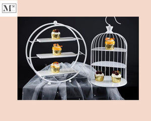 high tea display set.  deliver in 12 days. cakes and pastry display two piece white bundle