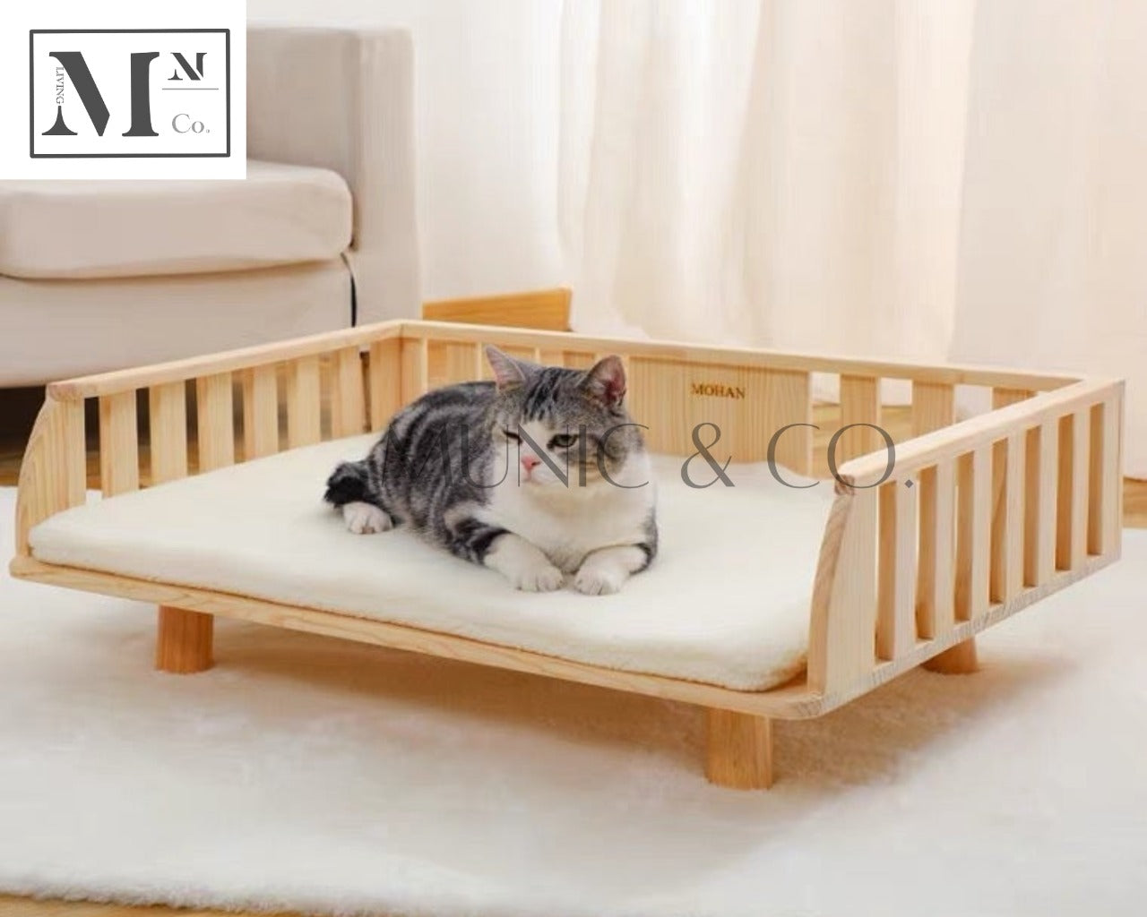 pawspals nonopets natural wooden bed for dogs and cats.  pets wooden bed