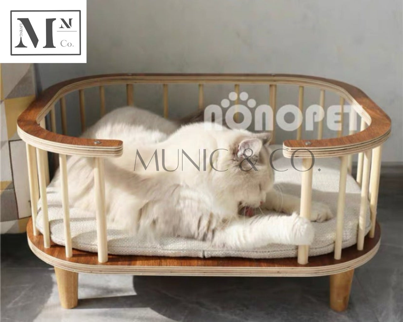 pawspals nonopets natural wooden bed for dogs and cats.  pets wooden bed