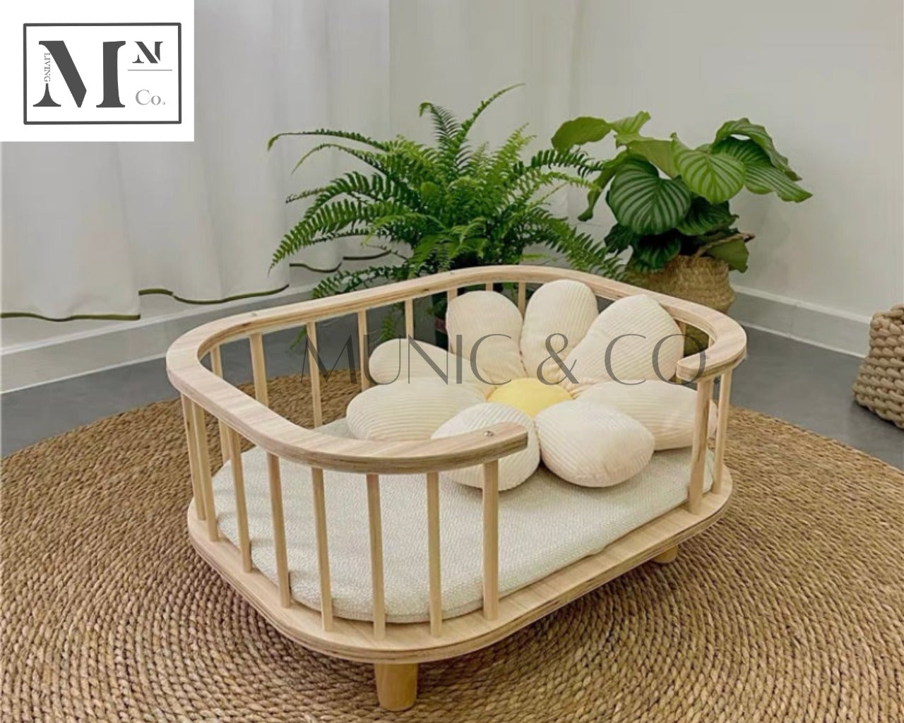 pawspals nonopets natural wooden bed for dogs and cats.  pets wooden bed