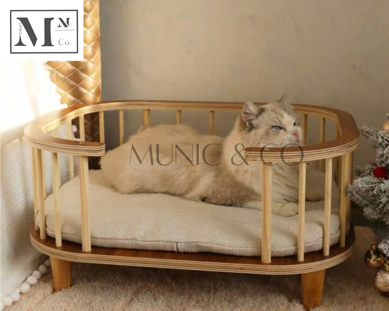 pawspals nonopets natural wooden bed for dogs and cats.  pets wooden bed