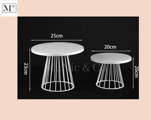 high tea display set.  deliver in 12 days. cakes and pastry display two piece white stand